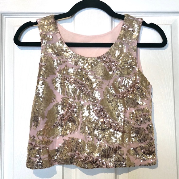 Tops - Pink/Gold Sequin Crop Top